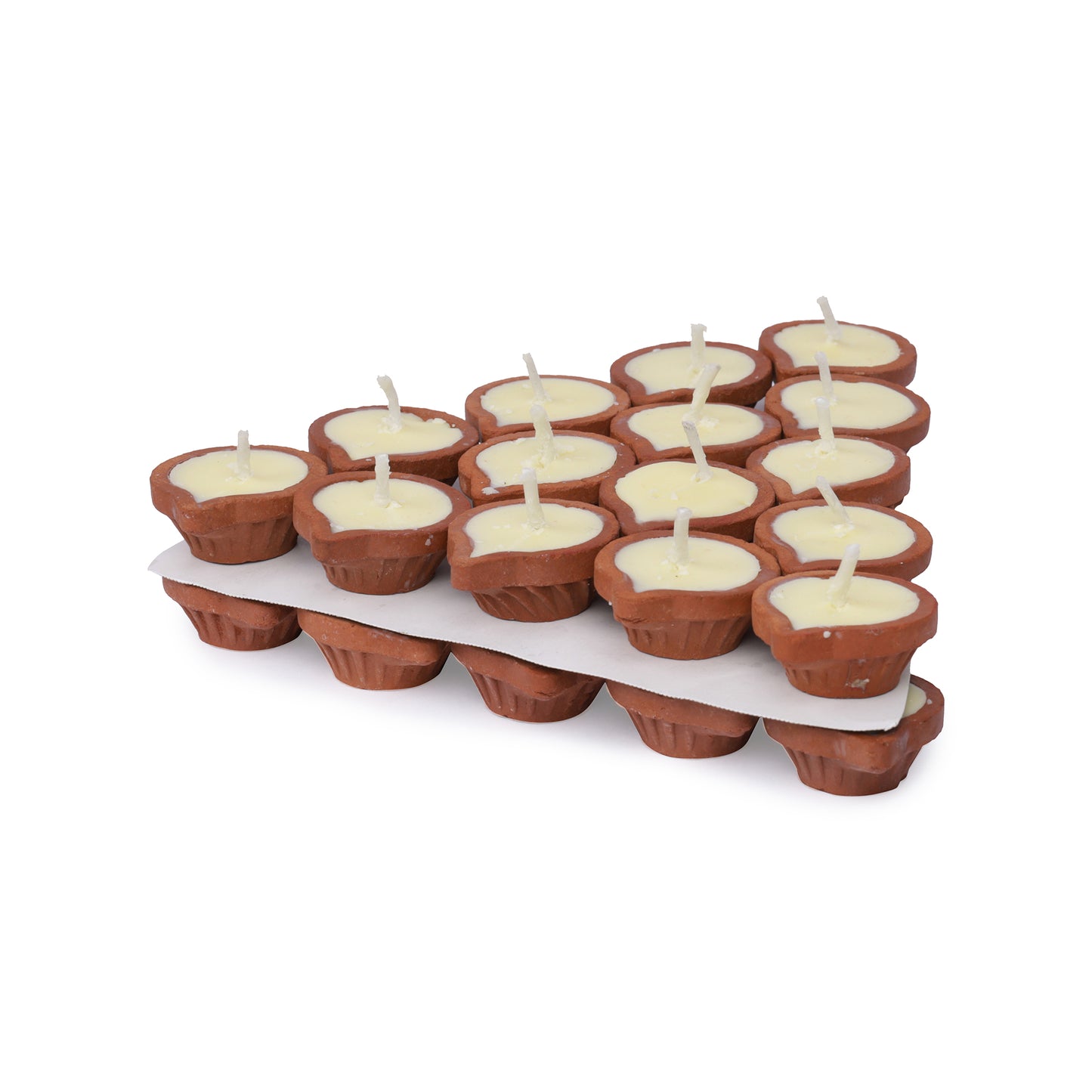 Pure Cow Ghee Diya for Puja - 30 Pieces, Upto 45 Minutes Burn Time, Ghee Blended Filled Clay Diya Batti, Ready to Use Diyas for Daily Pooja, One Month Pack