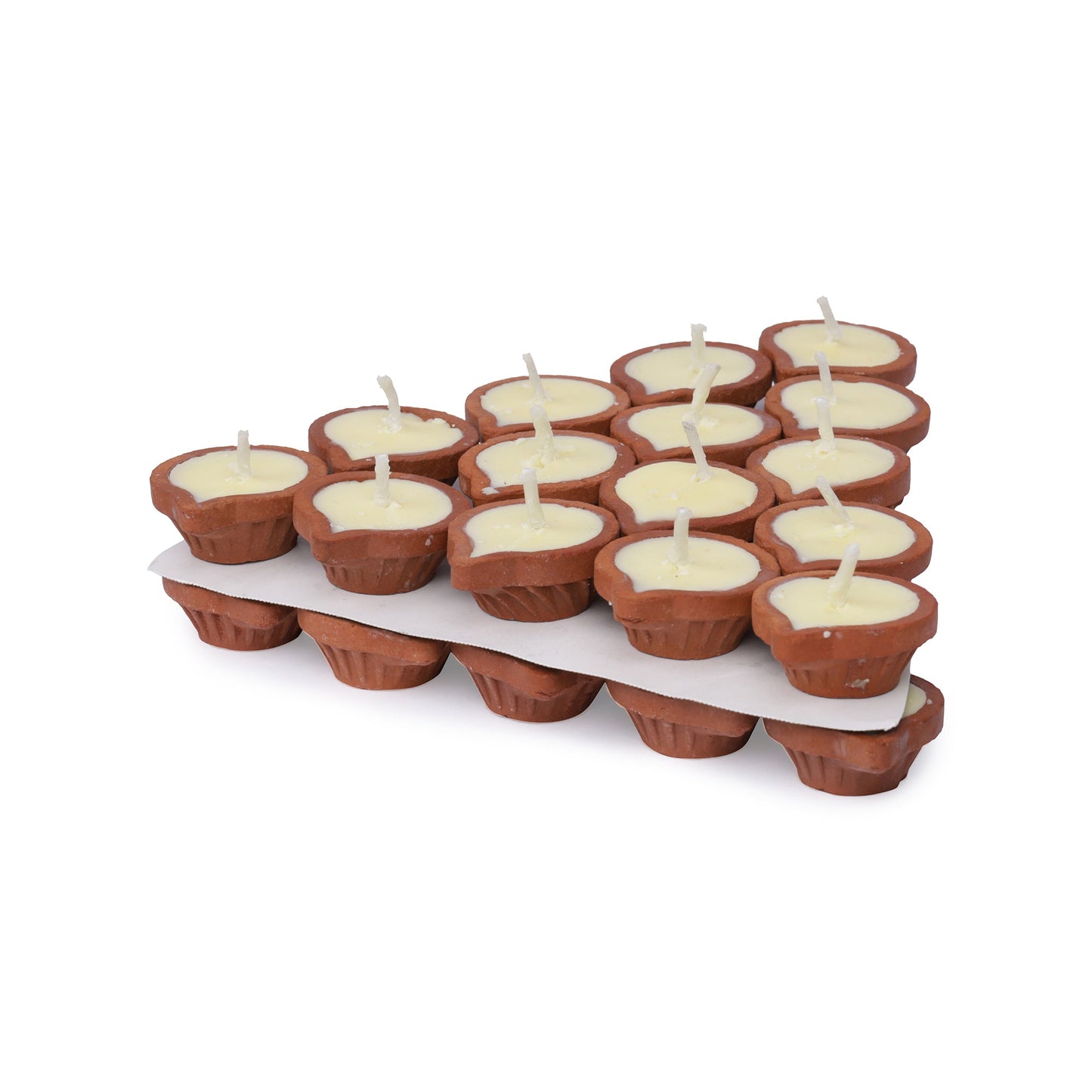 Sacred Offering: Pure Cow Ghee Diya for Puja - 30 Pieces, Upto 45 Minutes Burn Time, Ghee Blended Filled Clay Diya Batti, Ready to Use Diyas for Daily Pooja, One Month Pack