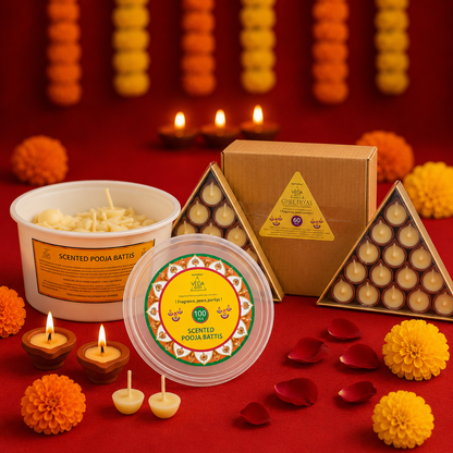 Combo - Pure Cow Ghee Diya (60 pcs)  & Nagchampa Scented Ghee Blended Batti -(100 pcs)