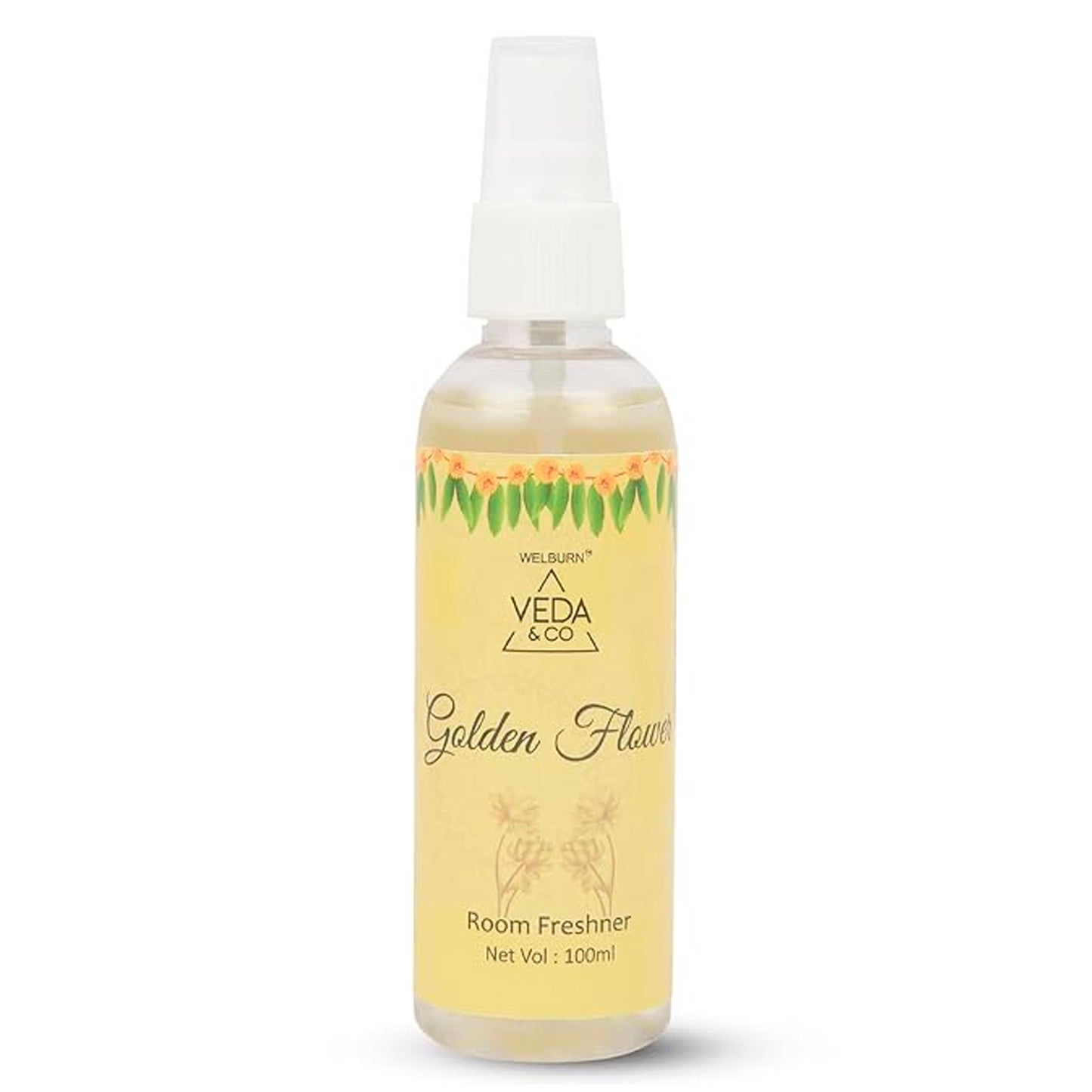 Golden Flower fragrance puja spray close-up lifestyle shot