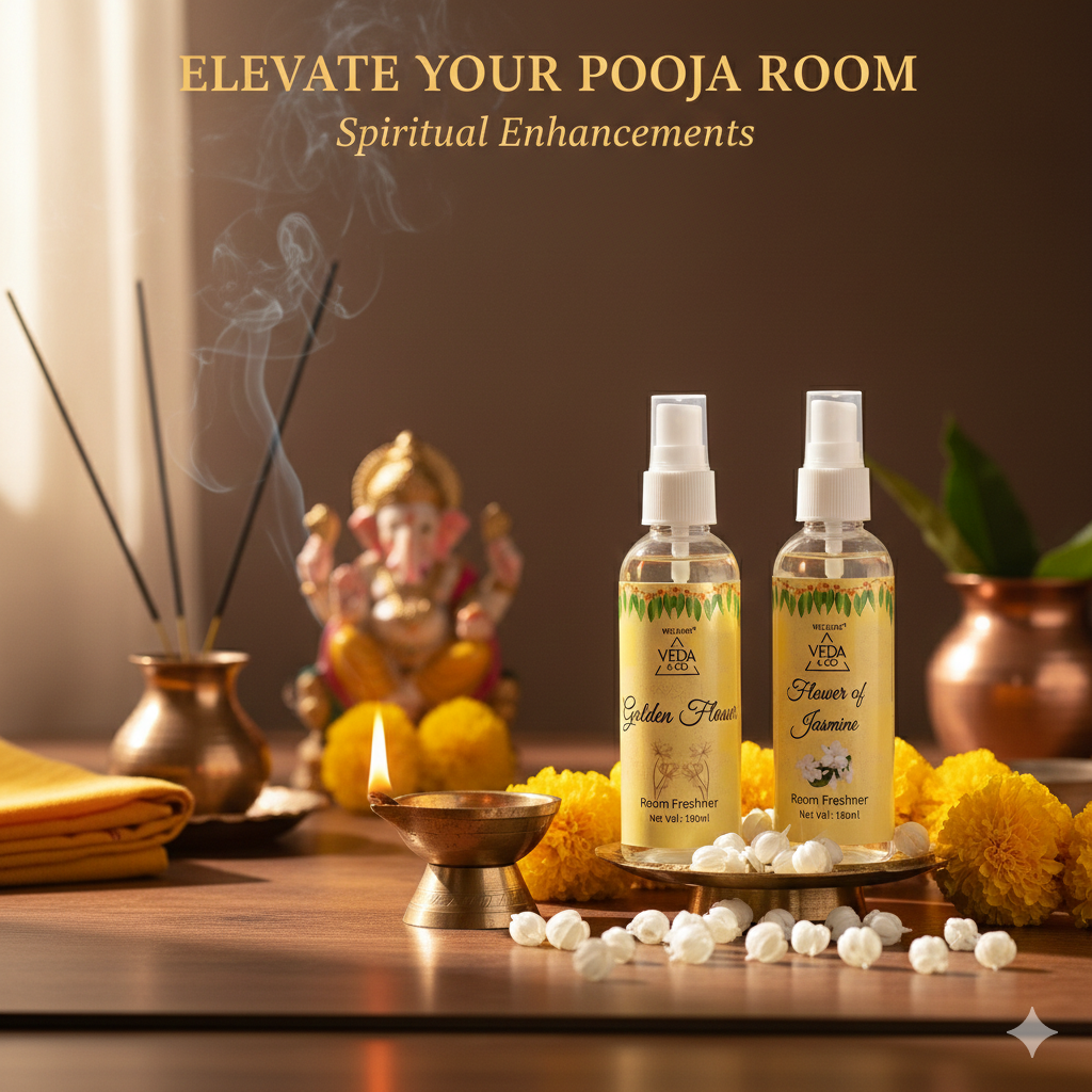 Jasmine and Golden Flower puja room freshener spray bottles