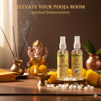 Jasmine and Golden Flower puja room freshener spray bottles