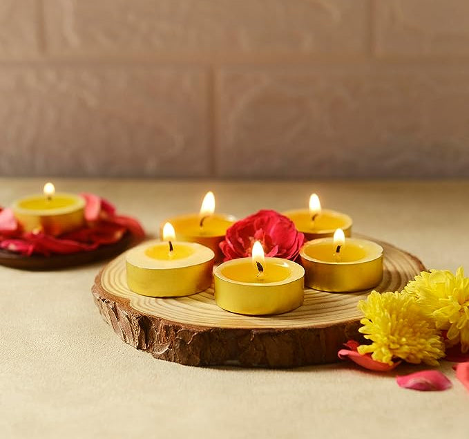 Welburn Veda&Co™ Ghee Lites - Pack of 9, Upto 4 Hours Burning Time, Pure Cow Ghee Blended Diyas in Beautiful Gold Color Cup for Daily Puja, Pooja, Home & Temple, Unscented & Long Lasting