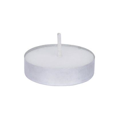 single white wax tealight candle close view