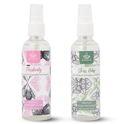 Aromatherapy Room Freshener - Combo Pack of 2 (100ml each) | Induces Positivity & Stress Relief | Long Lasting Air Freshener for Home, Office & Other Occasions