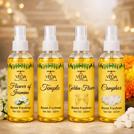 Puja spray combo pack of 4 – all fragrance bottles front view