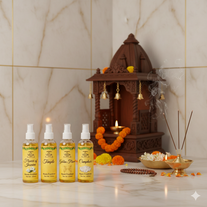 Jasmine, Camphor, Golden Flower & Temple Fragrance Room Freshener | Combo Pack of 4 (100ml each)