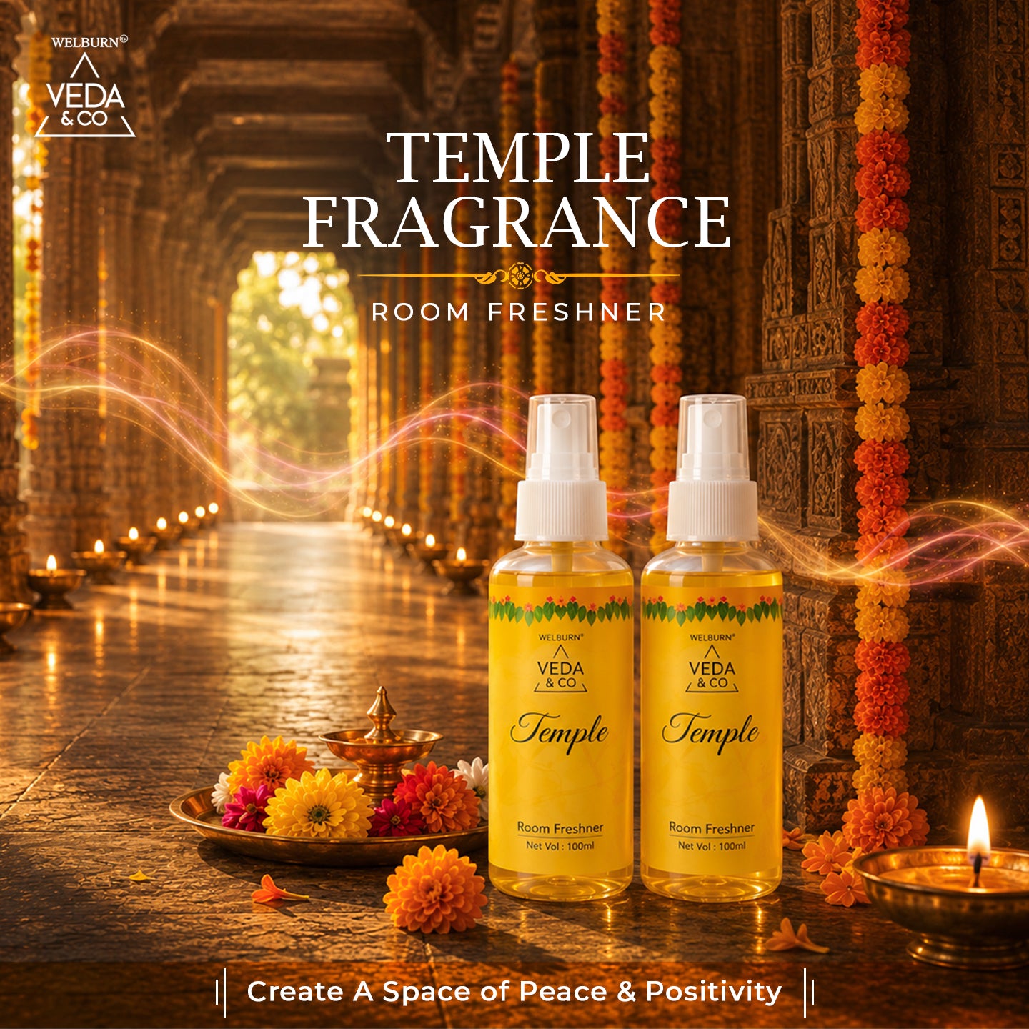 Combo - Pure Cow Ghee Diya (60 pcs) Tealight Candles (100 pcs) & Temple Fragrance Puja Spray