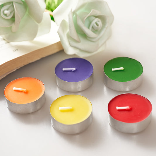 Colored Wax Tealight Candles - Pack of 25, 4 Hours Burning Time, 100% Fully Refined Paraffin Wax, Smokeless, Scented, Dripless, for Home Decor, Offices & Other Occasions (Multicolor)