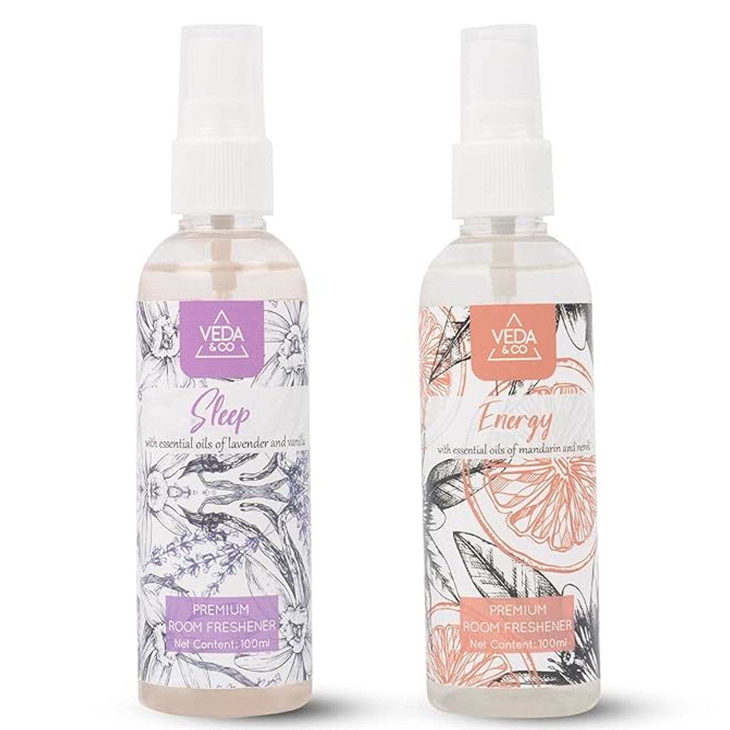 Aromatherapy Room Freshener - Combo Pack of 2 (100ml each) | Induces Energy & Sleep | Long Lasting Air Freshener for Home, Office & Other Occasions