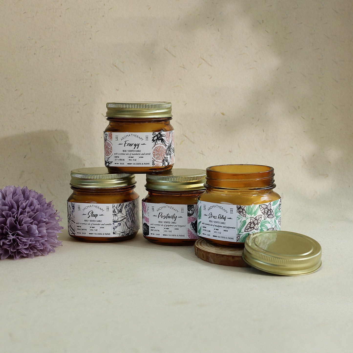 Copy of Scented Wax Candle - Set of 4 (35 Hours Burn Time, 141gm), Aromatherapy Jar Candles Induces Energy, Positivity, Sleep & Stress Relief, Fully Refined Paraffin Wax, for Home Décor