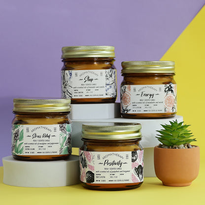 Copy of Scented Wax Candle - Set of 4 (35 Hours Burn Time, 141gm), Aromatherapy Jar Candles Induces Energy, Positivity, Sleep & Stress Relief, Fully Refined Paraffin Wax, for Home Décor