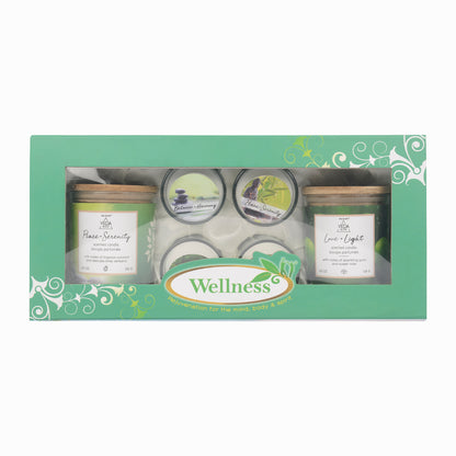 Wellness Gift Set - 2 x Jar Candle & 4 x Poured Glass Votive/Shot Glass Candle, Wellness for Mind & Body, Fully Refined Paraffin Wax, Paraben Free, for Home Décor, Offices